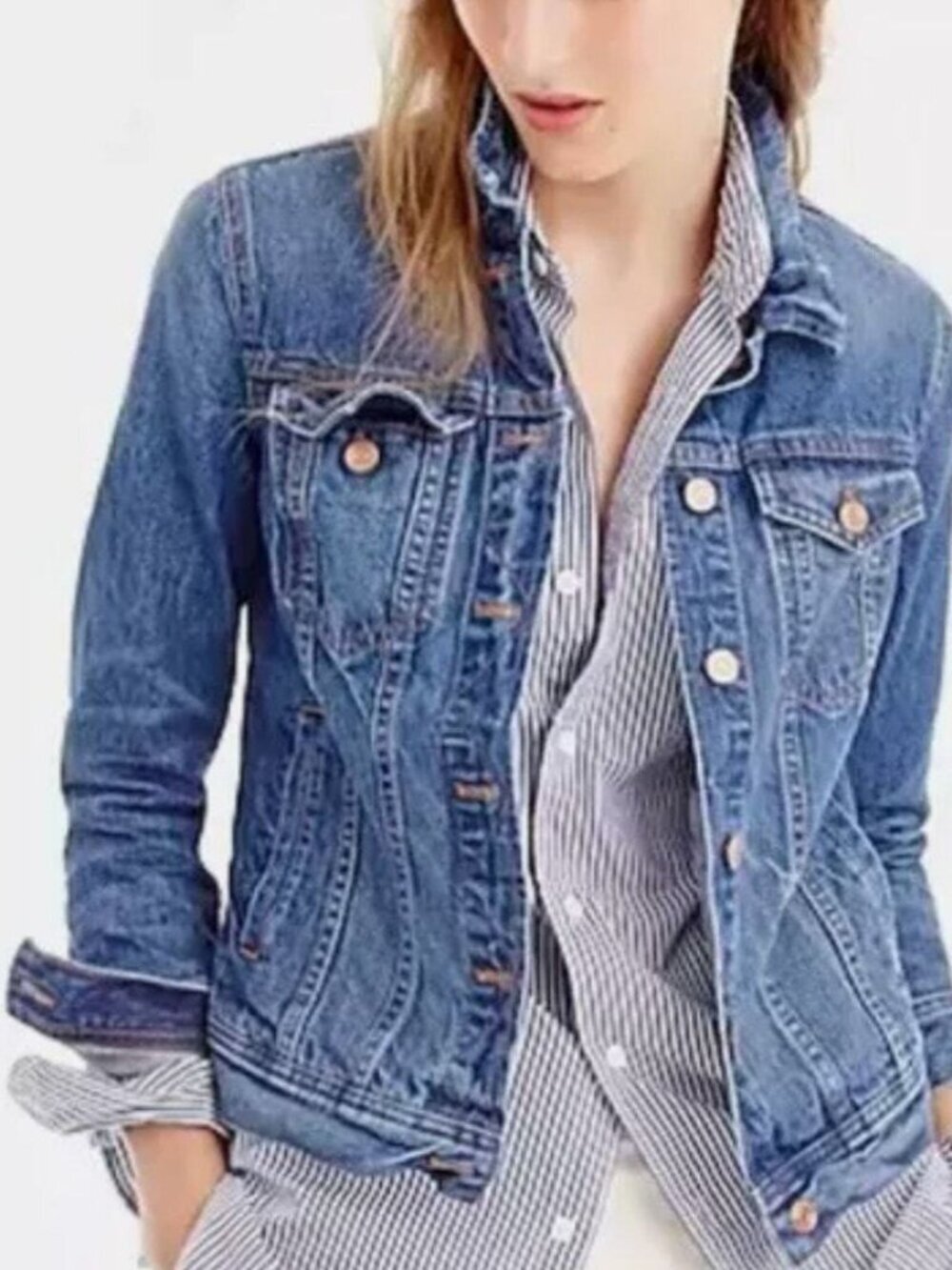 J. Crew Women's Blue Washed Classic Button Front Denim Jacket XS 54766